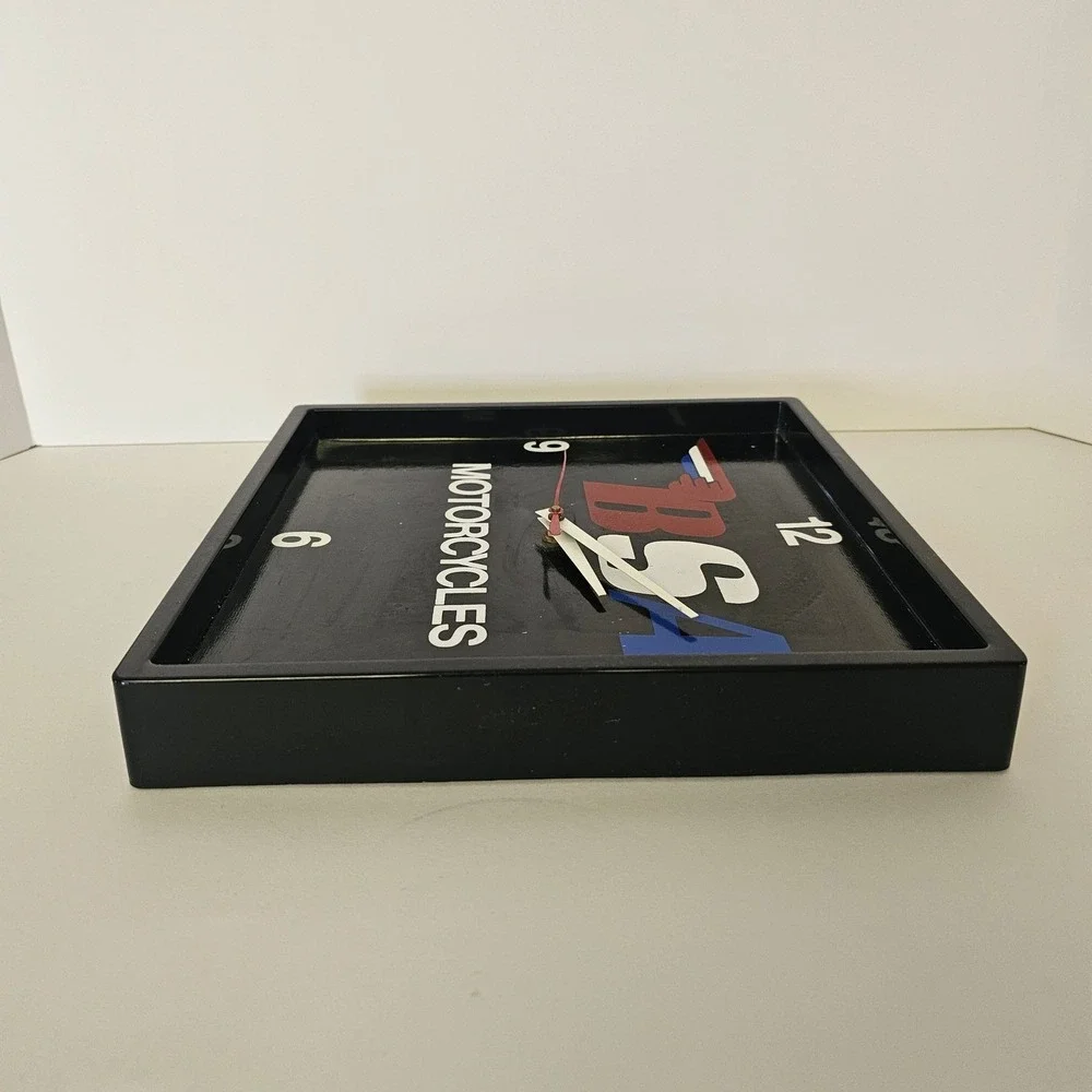 BSA Motorcycles Square Wall Clock Black Red Blue Logo Garage Decor 11.5 Inch